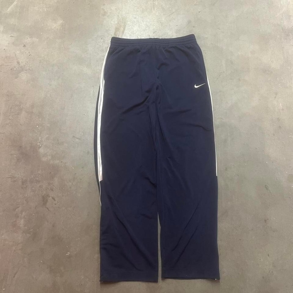 Y2K Nike men's blue white stripe baggy open leg track pants basketball L